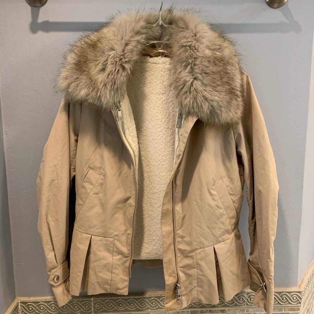 Banana Republic Lined Jacket Faux Fur Collar S EUC